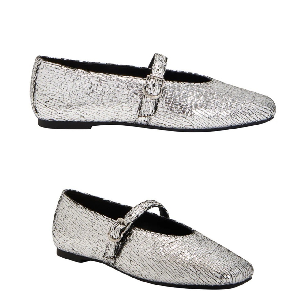 NEW Katy‎ Perry Size 10 The Evie Mary Jane In Silver Metallic Glass Flat Shoes
